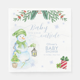 Modern Cold Outside Floral Snowman Baby Shower Pappersservett