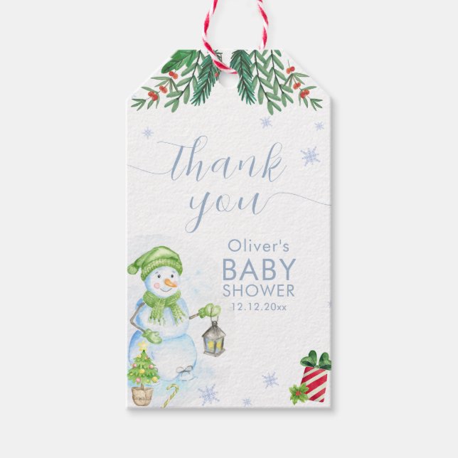 Modern Cold Outside Floral Snowman Baby Shower  Presentetikett (Framsidan)