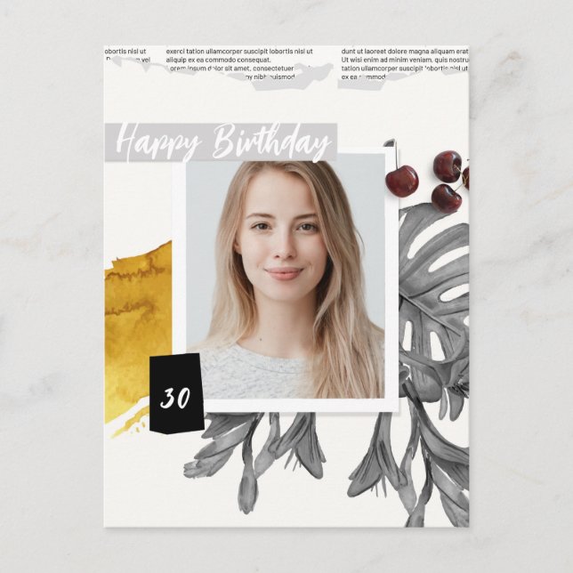 Modern Collage Anpassningsbar Photo 30 Birthday Vykort (Framsida)