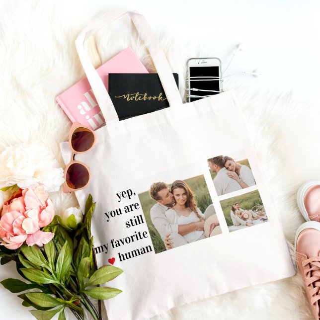 Modern Collage Couple Photo Romantic Quote Tygkasse (Skapare uppladdad)