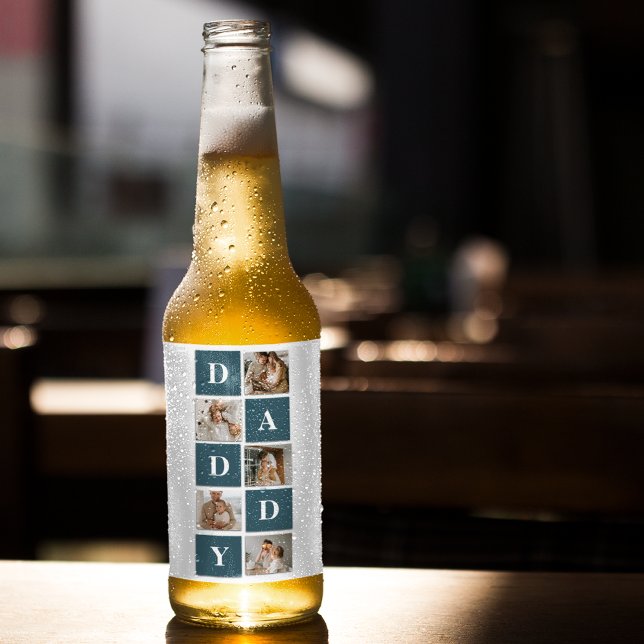 Modern Collage Far Photo & Grönt Pappa Gifts Ölflaska Etikett (Skapare uppladdad)