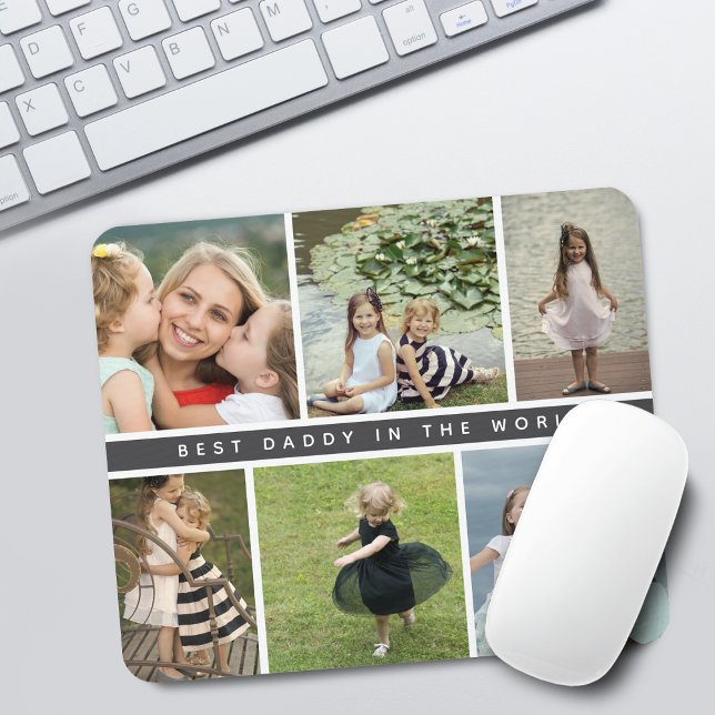 Modern collage för bästa pappa i lila musmatta (Modern Best Daddy or Grandpa Photo Collage Mouse Pad)