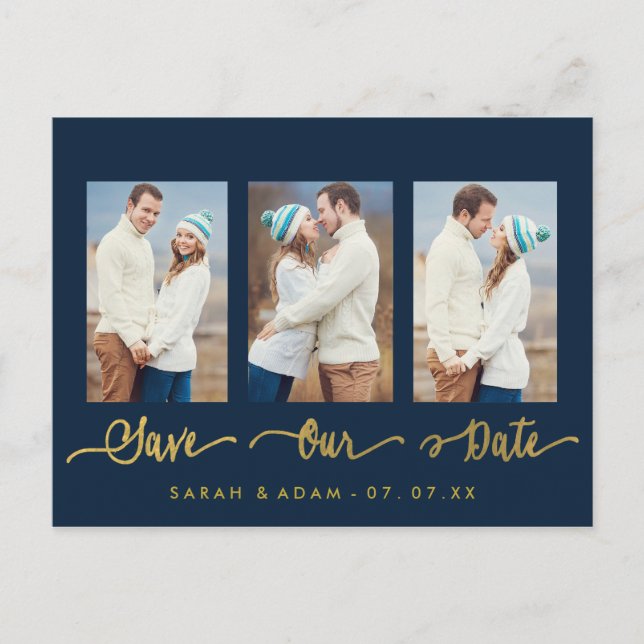 Modern collage fotobesparande datum Postkort Meddelande Vykort (Framsida)