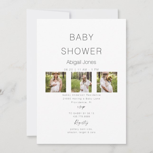 Modern Collage Mamma till to be 3 Photo Baby Showe Inbjudningar (Framsida)