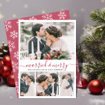 Modern Collage Married and God jul Card Julkort<br><div class="desc">Modern Elegant Calligraphy White and Red Calligraphy 4 Photo Collage Married and God jul Card. Detta mimalistiska, nybyggda julkort med fyra (4) rutnätsfotosamlingar och texten "Married and Merry" hälsning som är skriven i en vacker, snabbt skriven swash-svan-typsnitt i rött och vitt. På baksidan av söt snöar snöflingor i rött och...</div>