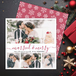 Modern Collage Married and God jul Card Julkort<br><div class="desc">Elegant Modern Calligraphy White and Red 4 Photo Collage Married and God jul Card. Detta mimalistiska, nybyggda julkort med fyra (4) rutnätsfotosamlingar och texten "Married and Merry" hälsning, som är skriven i en vacker handskriven, snabb bytetypning av svan i rött och vitt. På omvänd söt snöar snöflingor i rött och...</div>