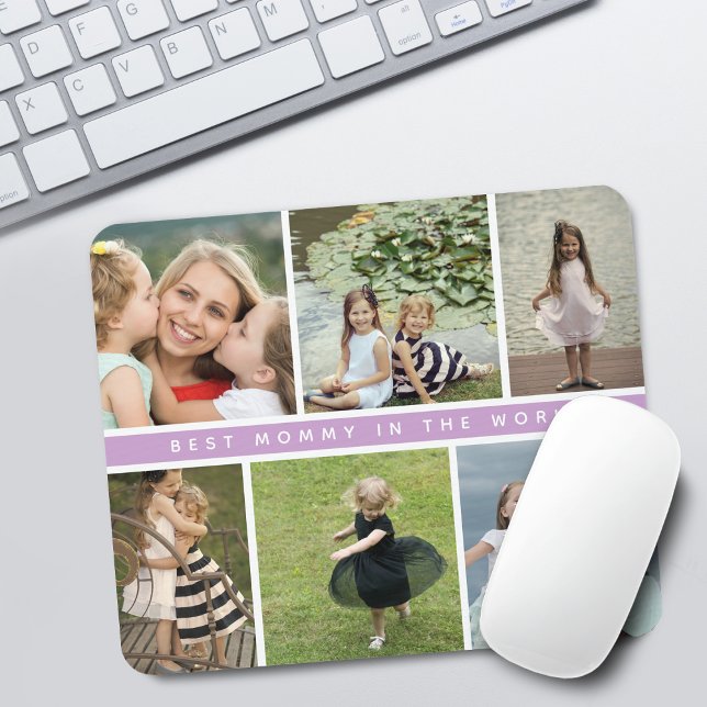 Modern collage med bästa mammabild lila musmatta (Modern Best Mommy Photo Collage Mouse Pad)