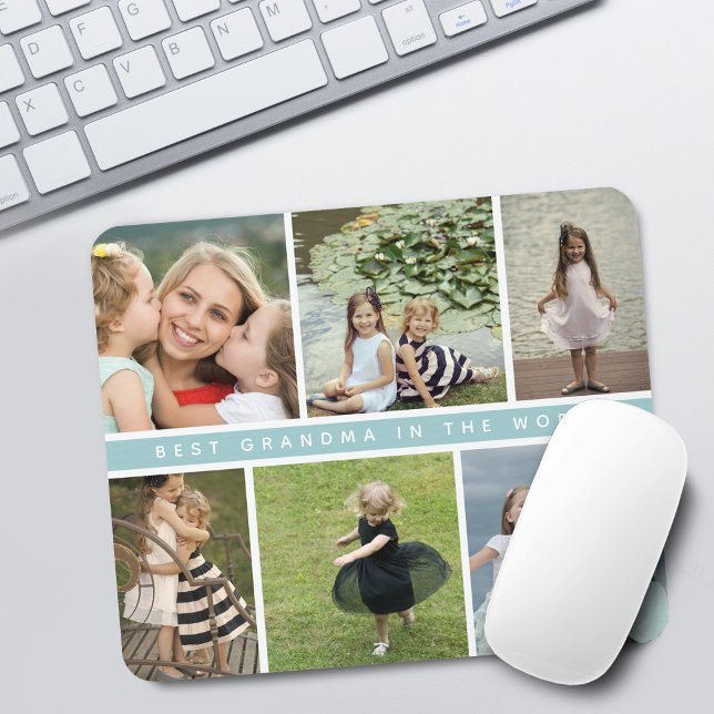 Modern collage med bästa mormors foton i lila musmatta (Modern Best Grandma or Mommy Photo Collage Mouse Pad)