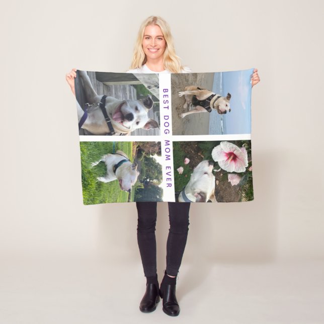 Modern collage med foton för bästa hundmamma fleecefilt (På plats)