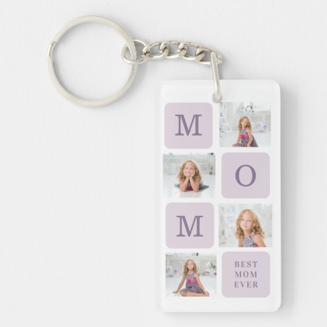 Modern Collage Photo Best Mamma Lila Gift Nyckelring (Framsidan)