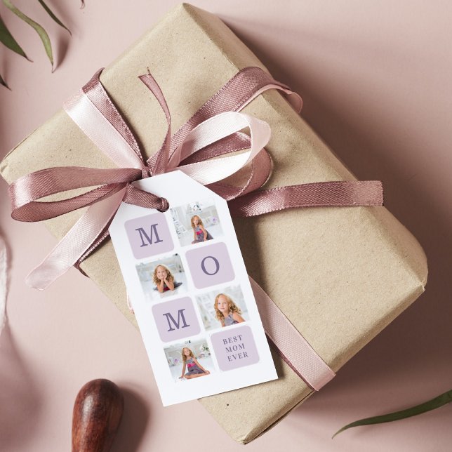 Modern Collage Photo Best Mamma Lila Gift Presentetikett (Skapare uppladdad)