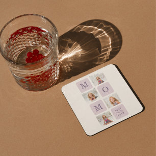 Modern Collage Photo Best Mamma Lila Gift Underlägg Papper Kvadrat