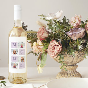 Modern Collage Photo Best Mamma Lila Gift Vinflaska Etikett