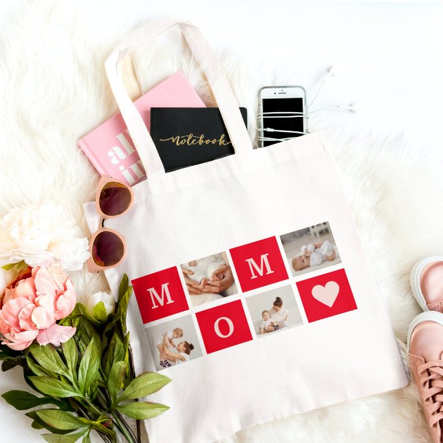 Modern Collage Photo & Best Mamma någonsin Gift Tygkasse (Skapare uppladdad)