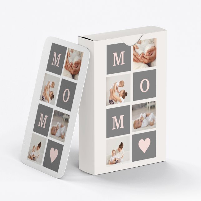 Modern Collage Photo Best Mamma Rosa & Grått Gift Casinokort (Skapare uppladdad)