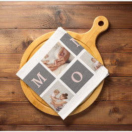 Modern Collage Photo Best Mamma Rosa & Grått Gift Kökshandduk