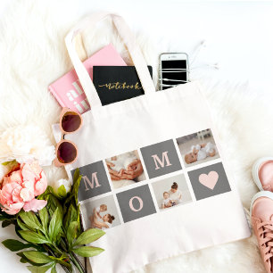 Modern Collage Photo Best Mamma Rosa & Grått Gift Tygkasse