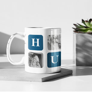 Modern Collage Photo Blue Bästa Hubby någonsin Gif Kaffemugg