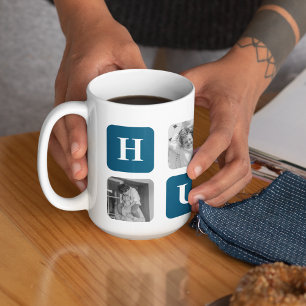 Modern Collage Photo Blue Bästa Hubby någonsin Gif Kaffemugg