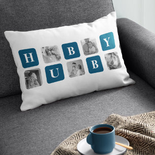 Modern Collage Photo Blue Bästa Hubby någonsin Gif Lumbarkudde