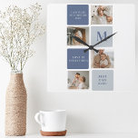 Modern Collage Photo & Blue Lycklig Fars dag Gift Fyrkantig Klocka<br><div class="desc">Modern Collage Photo & Blue Lycklig Fars dag Gift</div>