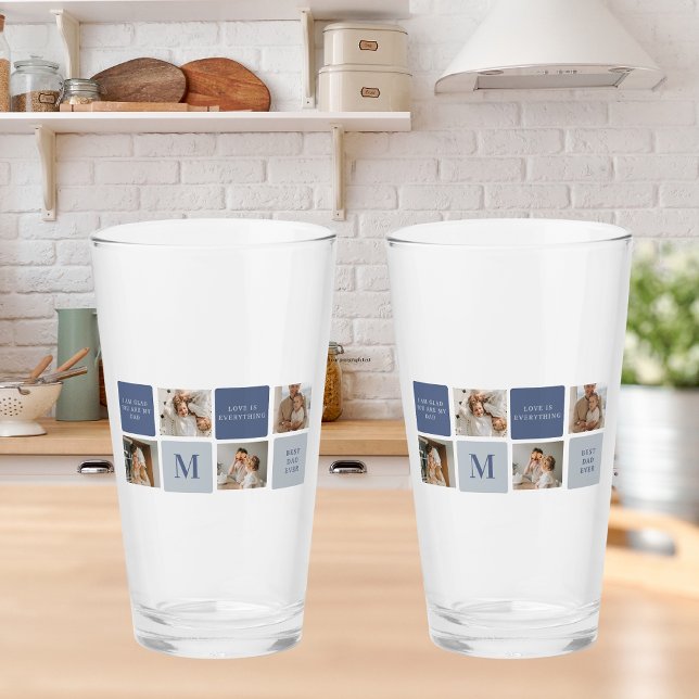 Modern Collage Photo & Blue Lycklig Fars dag Gift Glaskopp (Skapare uppladdad)