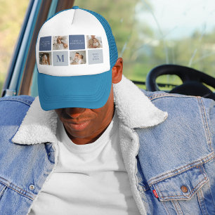 Modern Collage Photo & Blue Lycklig Fars dag Gift Keps