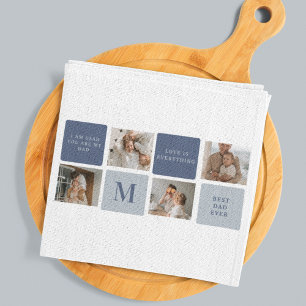 Modern Collage Photo & Blue Lycklig Fars dag Gift Kökshandduk
