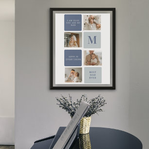 Modern Collage Photo & Blue Lycklig Fars dag Gift Poster
