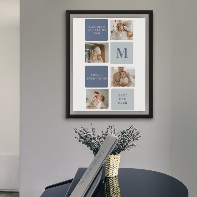 Modern Collage Photo & Blue Lycklig Fars dag Gift Poster (Skapare uppladdad)