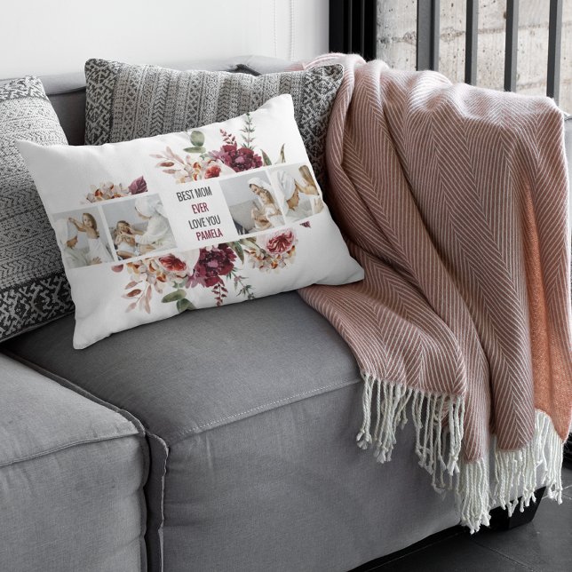 Modern Collage Photo Flowers Ram Best Mamma Gift Lumbarkudde (Skapare uppladdad)