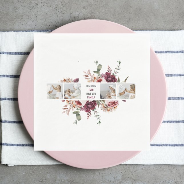 Modern Collage Photo Flowers Ram Best Mamma Gift Pappersservett (Skapare uppladdad)