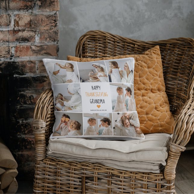 Modern Collage Photo Happy thanksgiving Grandma Kudde (Skapare uppladdad)