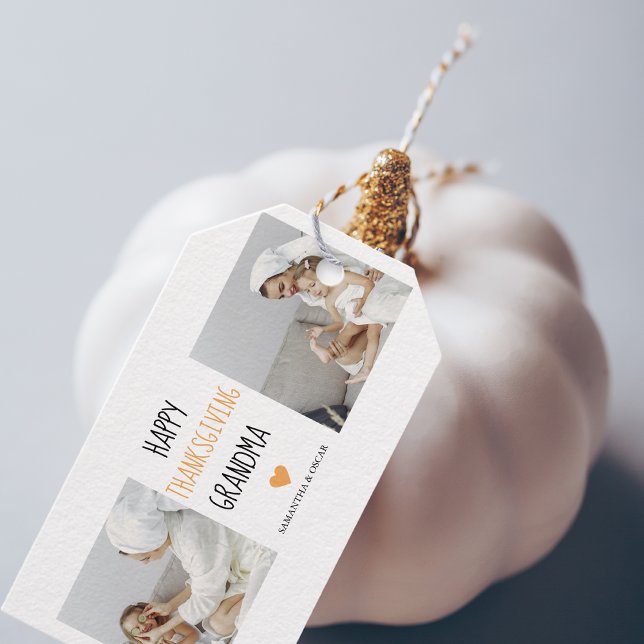 Modern Collage Photo Happy thanksgiving Grandma Presentetikett (Skapare uppladdad)