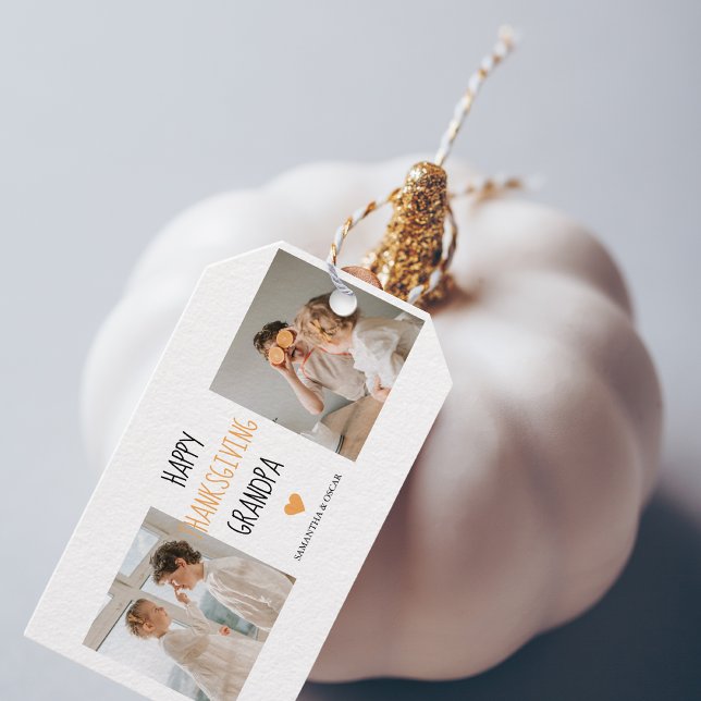 Modern Collage Photo Happy thanksgiving Grandpa Presentetikett (Skapare uppladdad)