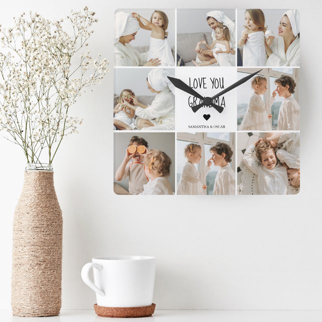 Modern Collage Photo Kärlek You Grandma Best Gift Fyrkantig Klocka (Skapare uppladdad)