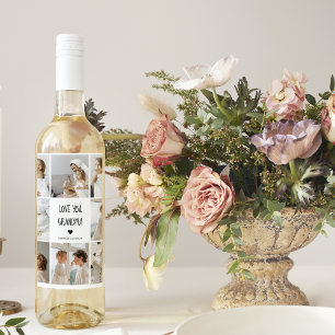 Modern Collage Photo Kärlek You Grandma Best Gift Vinflaska Etikett