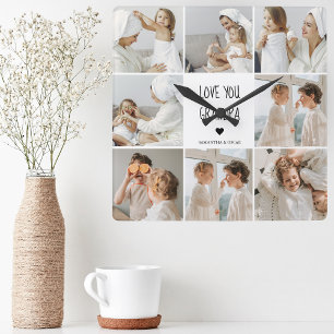 Modern Collage Photo Kärlek You Grandpa Best Gift Fyrkantig Klocka