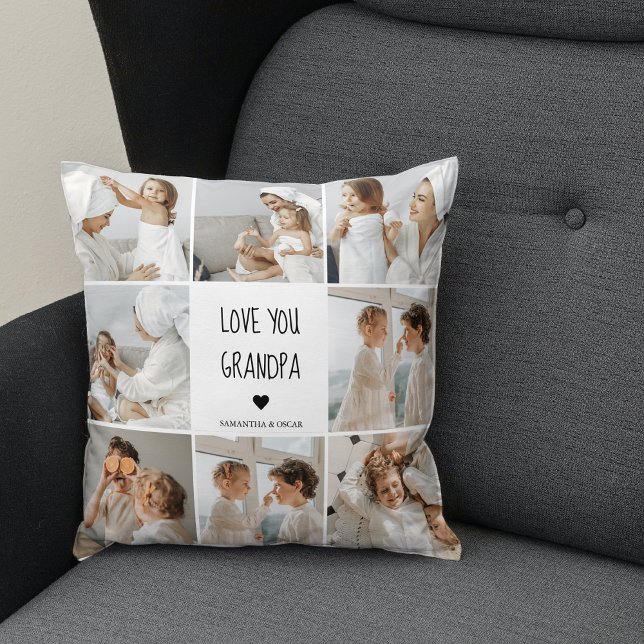 Modern Collage Photo Kärlek You Grandpa Best Gift Kudde (Skapare uppladdad)