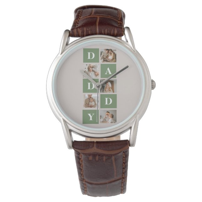 Modern Collage Photo & Lycklig Fars dag Gift Armbandsur (Framsida)