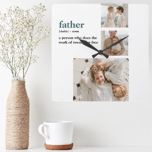 Modern Collage Photo Lycklig Fars dag Gift Fyrkantig Klocka