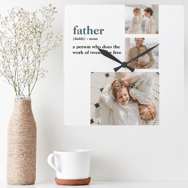Modern Collage Photo Lycklig Fars dag Gift Fyrkantig Klocka (Skapare uppladdad)