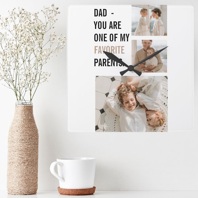 Modern Collage Photo & Lycklig Fars dag Gift Fyrkantig Klocka (Skapare uppladdad)