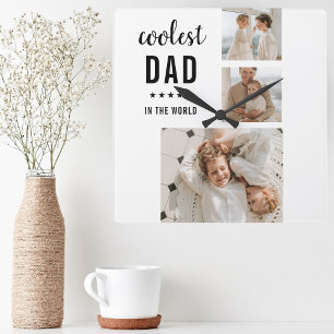 Modern Collage Photo Lycklig Fars dag Gift Fyrkantig Klocka