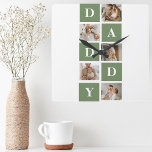 Modern Collage Photo & Lycklig Fars dag Gift Fyrkantig Klocka<br><div class="desc">Modern Collage Photo & Lycklig Fars dag Gift</div>
