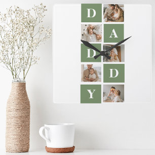 Modern Collage Photo & Lycklig Fars dag Gift Fyrkantig Klocka