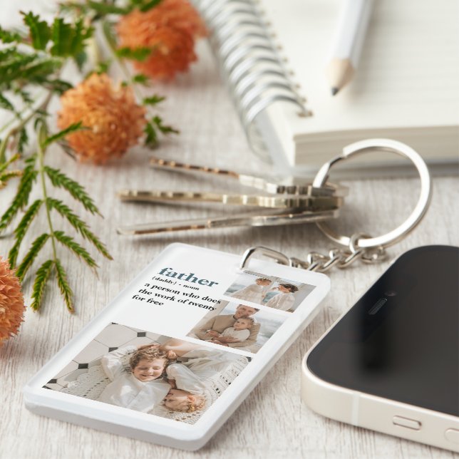 Modern Collage Photo Lycklig Fars dag Gift Nyckelring (Högra Framsidan)