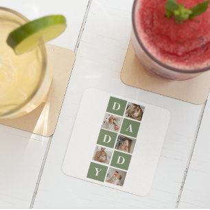 Modern Collage Photo & Lycklig Fars dag Gift Underlägg Papper Kvadrat