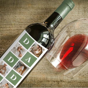 Modern Collage Photo & Lycklig Fars dag Gift Vinflaska Etikett
