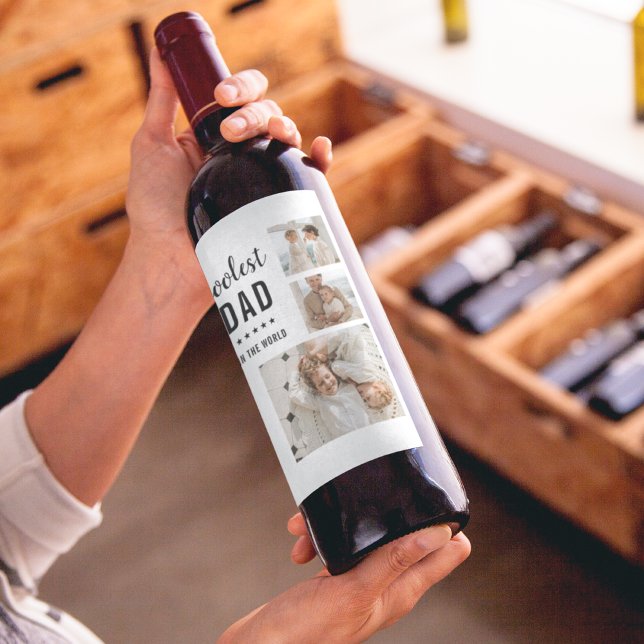 Modern Collage Photo Lycklig Fars dag Gift Vinflaska Etikett (Skapare uppladdad)